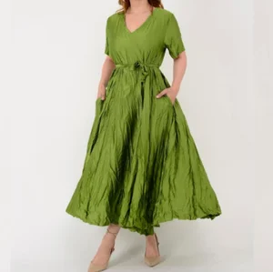 2026 New Style Women's Pleated Fashion  Sweet and Elegant Solid Color Long Pleated Plus Size Women's Dresses