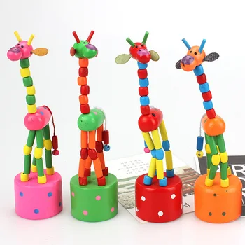 Colorful Wooden Giraffe Finger Puppet EducationalToy Animal Pop-Up Toys for Kids