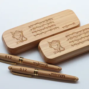 Custom Logo Pens Box Kits High Quality Bamboo Wooden Ballpoint Pen for Education Insurance Promotion Welcome Gifts