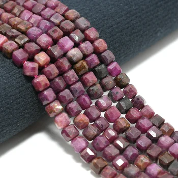 Natural Dark Ruby From India Edge Faceted Cube  Beads 4mm