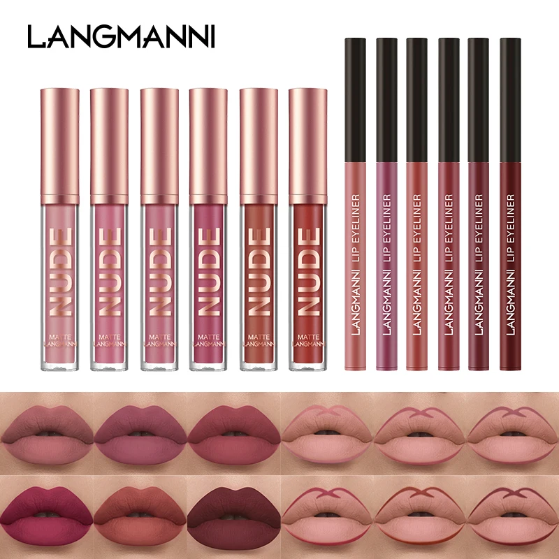 LANGMANNI 12 Farben Lipliner Set - Samt-matte Konturenstifte, Wasserfest & Hochpigmentiert - Inkl. Etui
