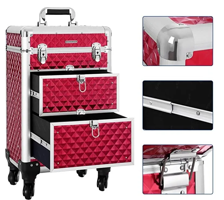 Lockable Makeup CaseRolling Cosmetics Beauty Trolley Box