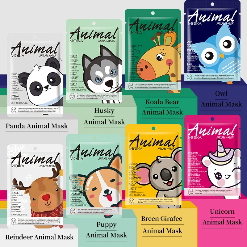 Custom Animals Sheet Masks Moisturizing Whitening Facial Animal Organic Cotton Beauty Face Mask