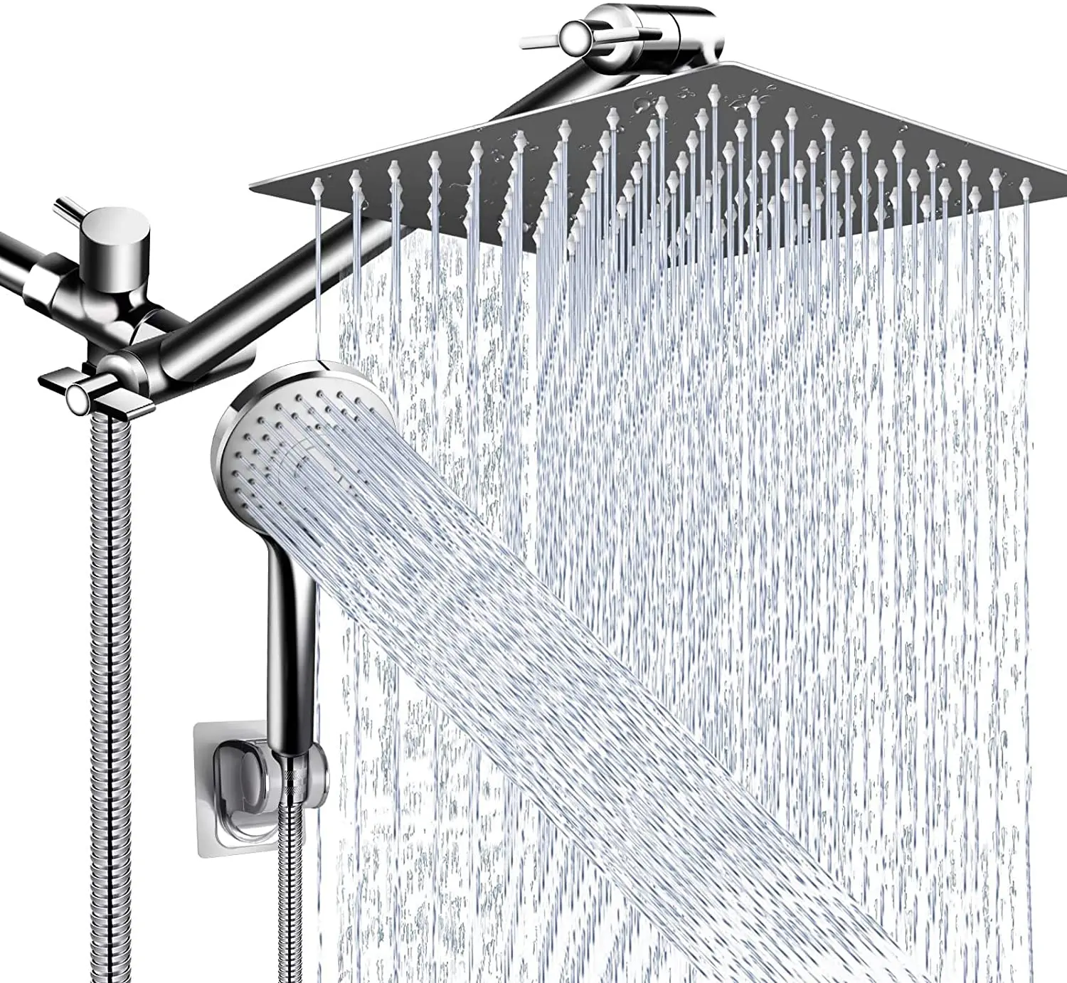 10 Inch High Pressure Rain Shower Head Combo,with 11 Inch Adjustable Extension Arm and 5 Settings Handheld Shower