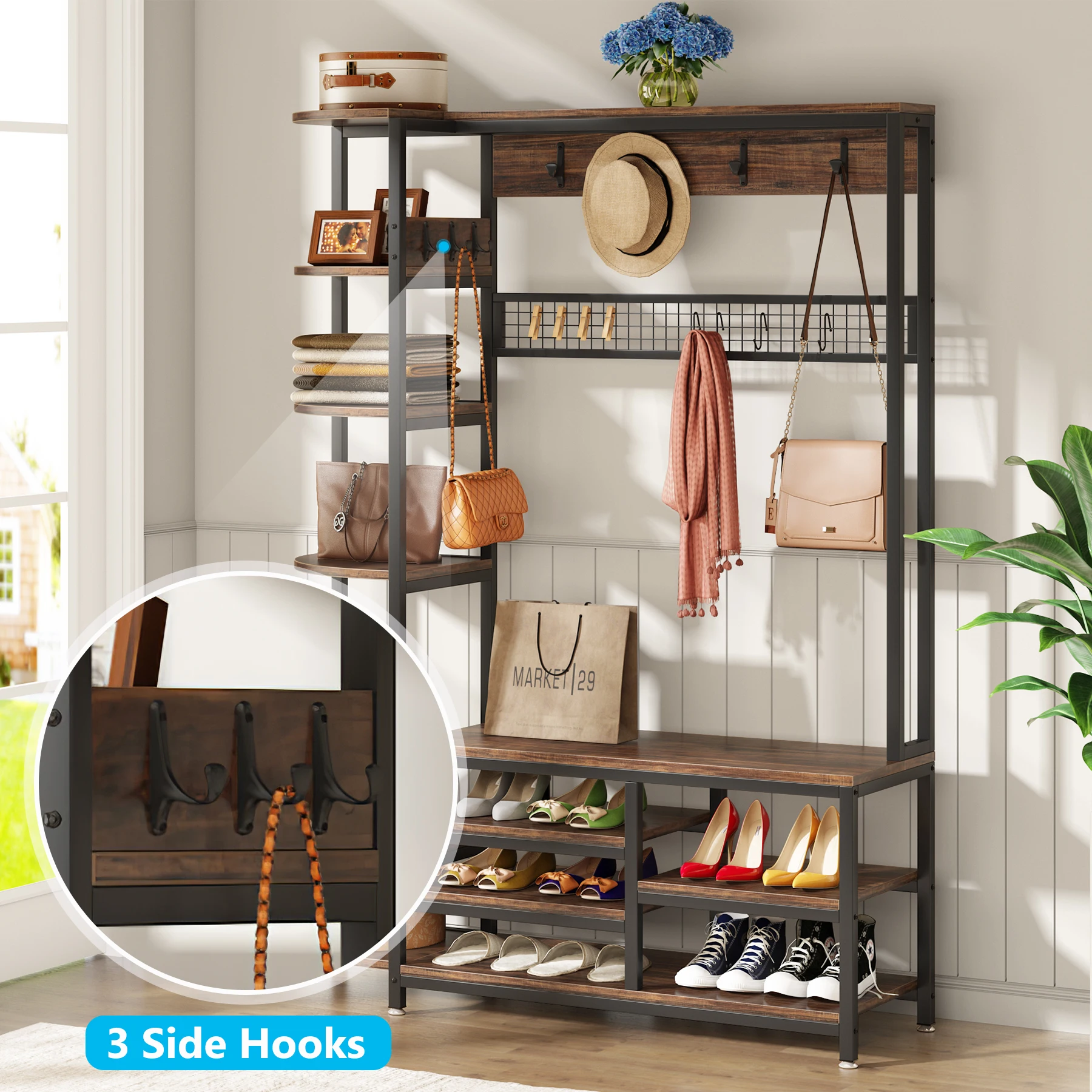 Tribesigns Coat And Shoe Rack,6in1 Hall Tree With Clothes Stands
