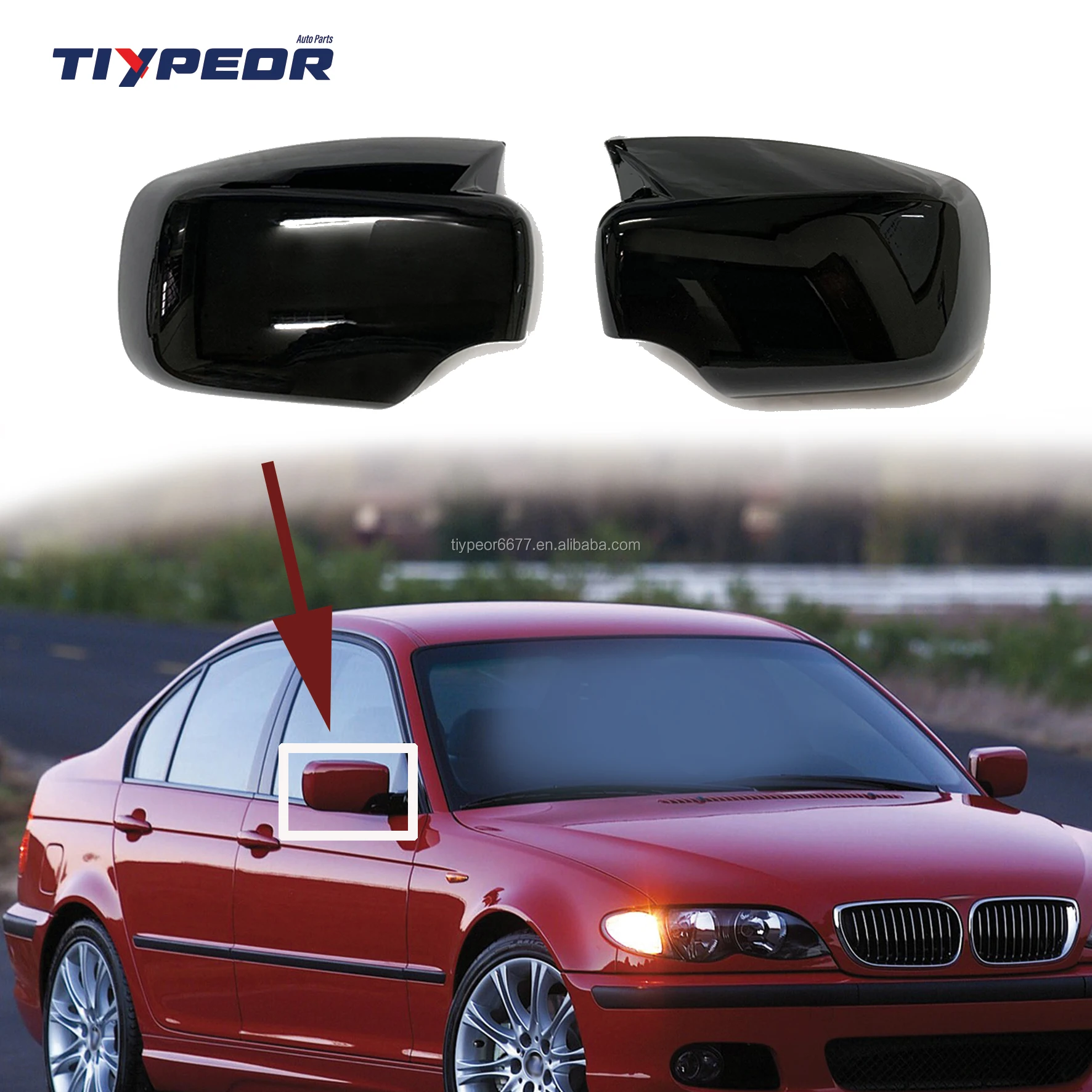 product pair of glossy black side mirror cover caps for bmw 3 series e46   car bright surface body assist mirror accessories-4