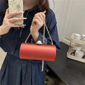 New Trendy Women's Messenger Bag Acrylic Cylinder Bag Shoulder Chain Evening Box Bag Wholesale Barrel-shaped Handbags