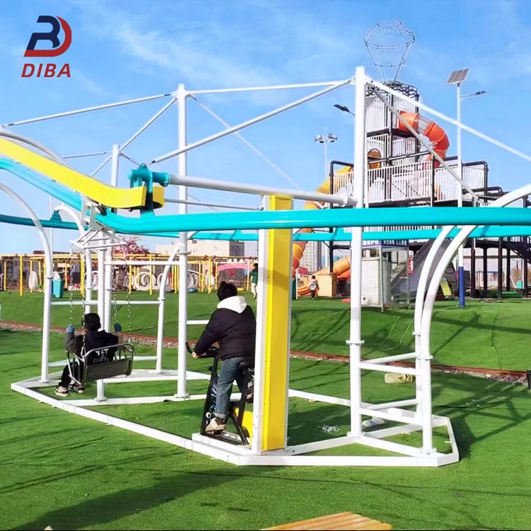 Outdoor Extreme Park Equipment Zip Line Roller Coaster Rides Unpowered Pedal Mini Roller Coaster Ride Without Electric