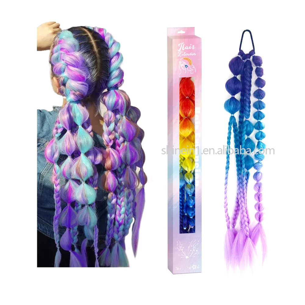 New Design Rubber Band Braided Hair Piece Rainbow Colored Synthetic