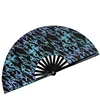 7. Éventail noir en tissu réfléchissant - motif aquatique