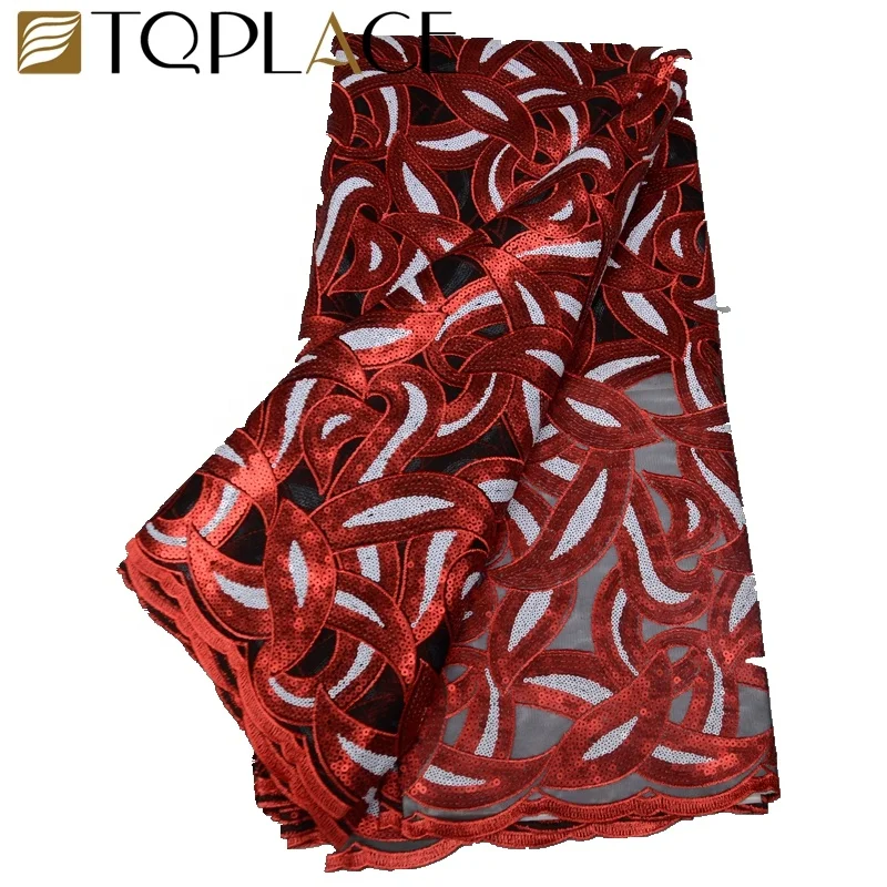 New products High Quality African Sequins Lace Fabric  Net Embroidery Tulle Lace