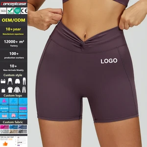 Custom Fabric Style Logo Cross Pleated High Waist Quick-Drying Yoga Shorts Women'S Gym Fitness Workout Running Sports Shorts