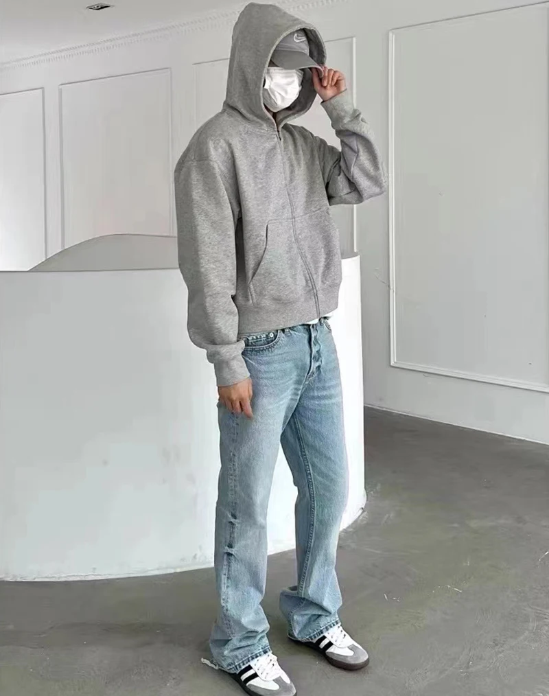 EH-036 Grey Solid Color Streetwear Hoodie - Oversized