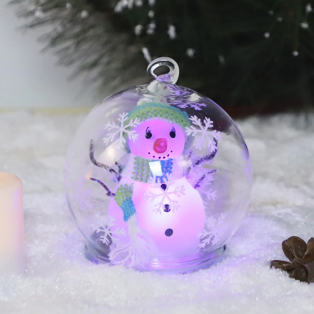 christmas clear green glass bauble mini glass ball hanging ornament decoration glass snowman with led light