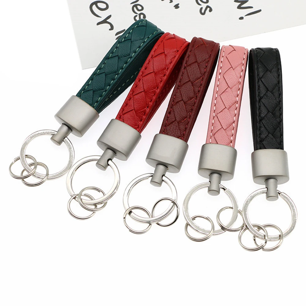 New Style Cowhide Key Chain Handwoven Real Leather with Unusual Design Personalized Gift for Lovers Original Car Key Buckle