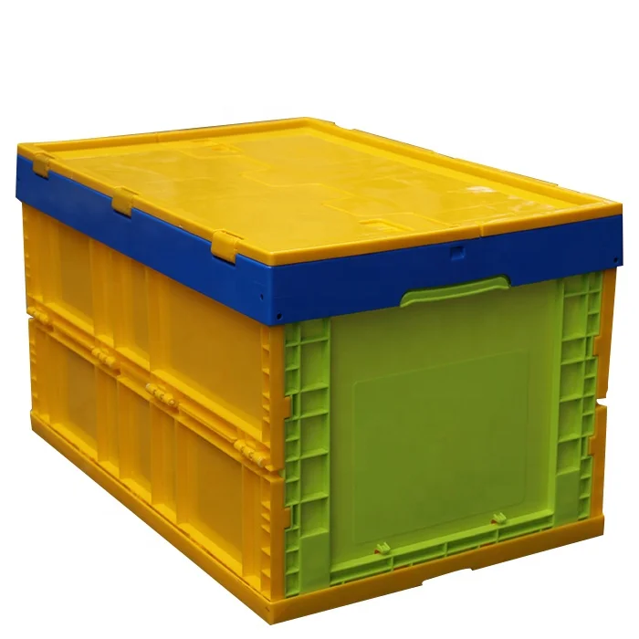 QS Plastic Collapsible Storage Box Moving Crates Folded Container Stackable Storage Boxes with Lid Collapsible Storage Box