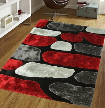 Classical Red Grey Black Abstract Design Living room 3D Floor Shaggy Rug