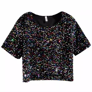 Customized Kids T-shirt  2-14T Sized Children's Sequin Short Sleeve Party  Girls T-shirt