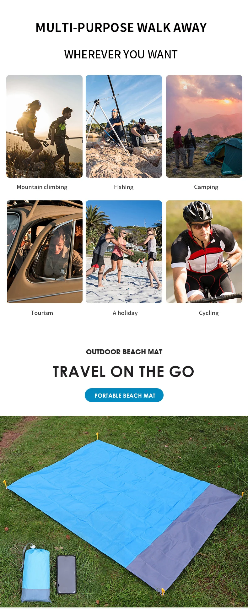 Sand Proof Waterproof Portable Parachute Nylon Ripstop Beach Blanket