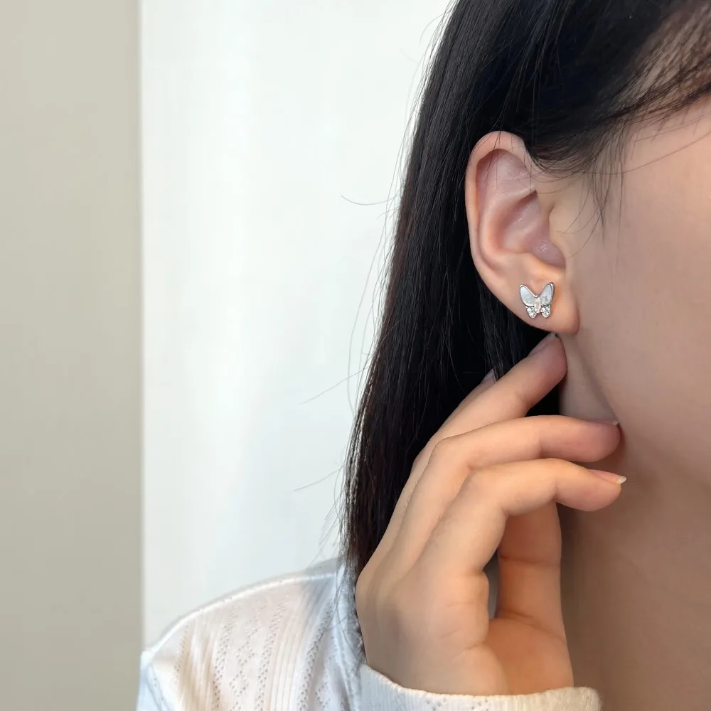 KAKODIY Elegance Women's Jewelry Accessories 925 Sterling Silver Hypoallergenic Shell 5A Cubic Zirconia Butterfly Stud Earrings detail 2