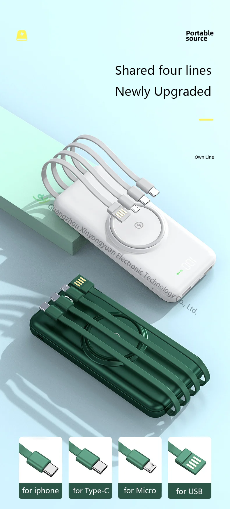 Wireless Power Bank with Cable and 10000 Mah Big Capacity Quick Charge