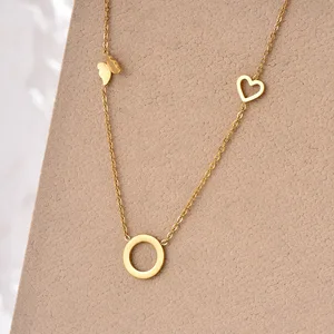 European American Simple Light Luxury Fashion Joker butterfly Heart Bow love element Vacuum Plating Stainless Steel Jewelry