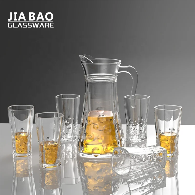 Best Unbreakable Drinking glassware Set Dinner  Glasses Cup Glass Pitcher 7pcs Set for Water Lemon Set Drinking Glass Tumbler