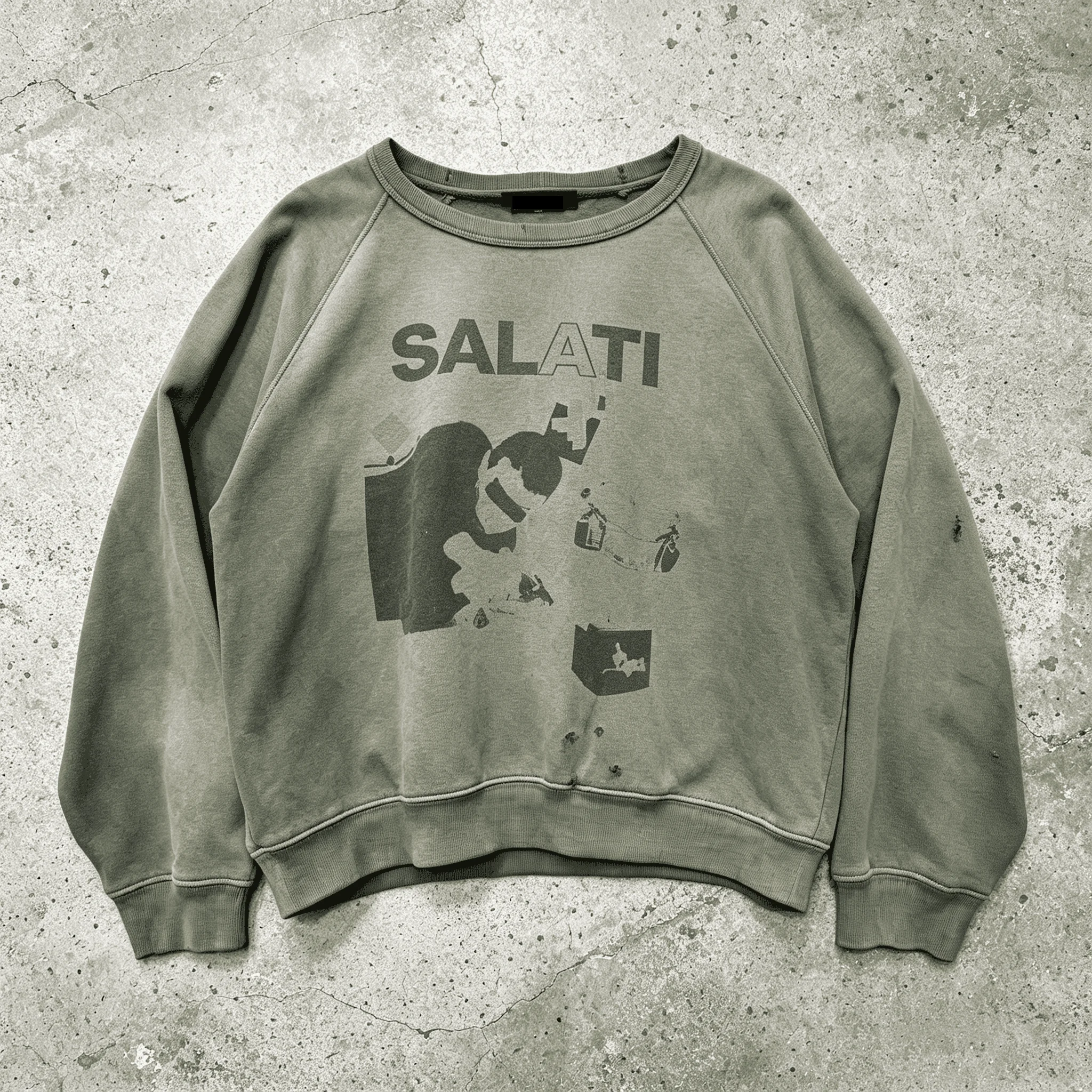 Custom Heavyweight Waffle Knit Men Crew Neck Sweatshirt Vintage Distressed Acid Wash Thermal Long Sleeve gallery 2