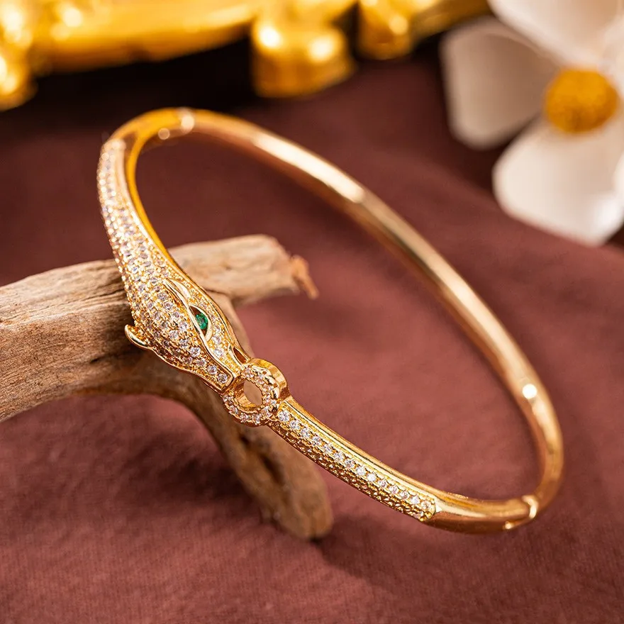 Customizable Gold Panther Bangle - Art Deco Jewelry