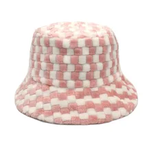Korean Lamb Beanie Hat Warm Fisherman Bucket Hat Fleece Letter Plush Basin Hat Beanie For Women