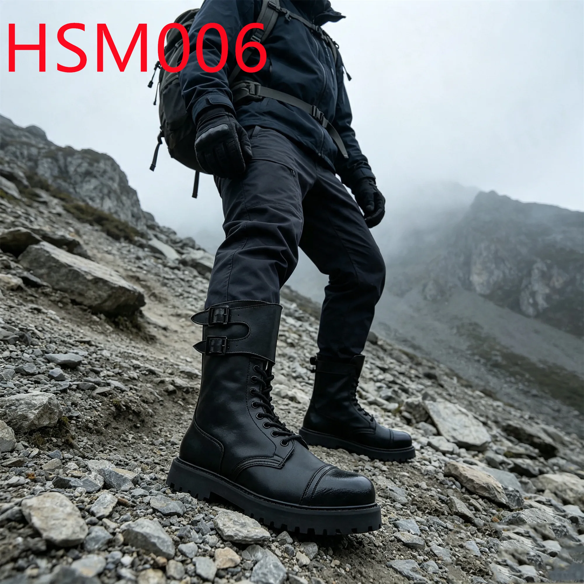 HY,Multi-Layers Cushion Goodyear Rubber Outsole Hua Singh Tactical Boots French-style Double Buckle 11 Inch Combat Boots HSM006