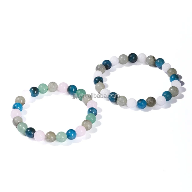 Natural stone chalcedony mixed bracelet, holiday gift jewelry round bead bracelet wholesale, healing stone crystal bracelet