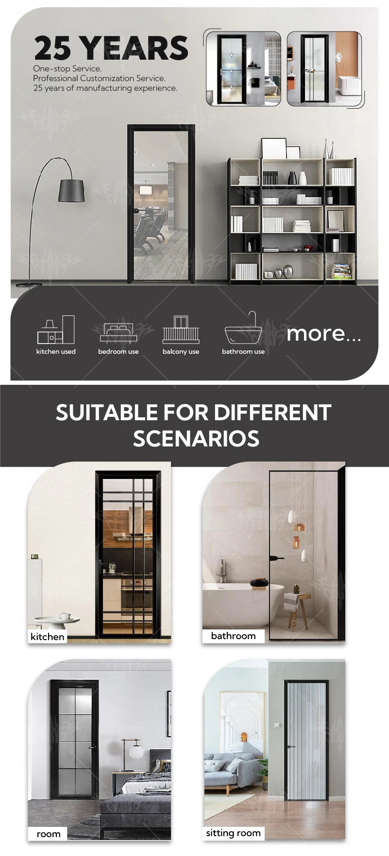 Minimalism Casement Arched French Doors Interior Soundproof Aluminum