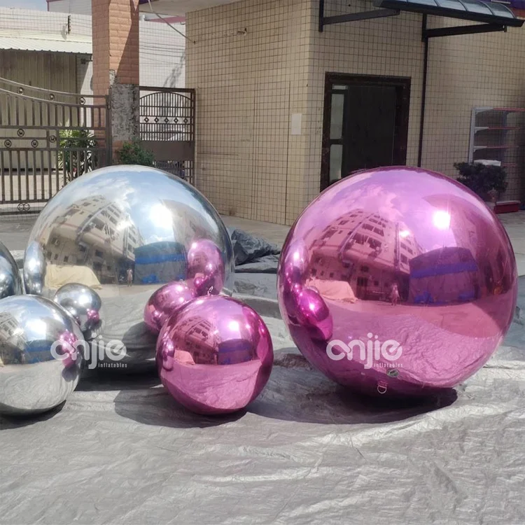Anjie Floating Reflective Ball PVC Inflatable Large Mirror Balls Shiny Mirror Sphere pink Disco Flash Night-club Mirror Ball