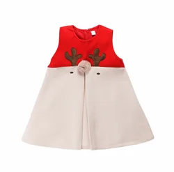 IHJ410 kids clothing girl cute Christmas deer sleeveless dresses children clothes
