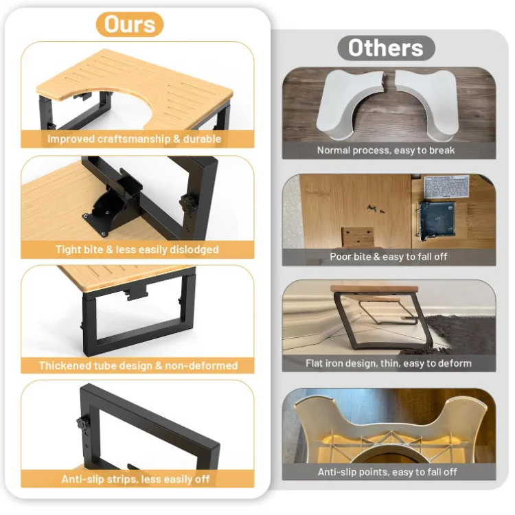 Bamboo Toilet Stool Poop Stool Foldable Adjustable Heights Potty Stool