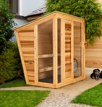 Outdoor garden ceder wood plunge sauna 4 person luxury wooden ozone wet steam spa sauna cabinet