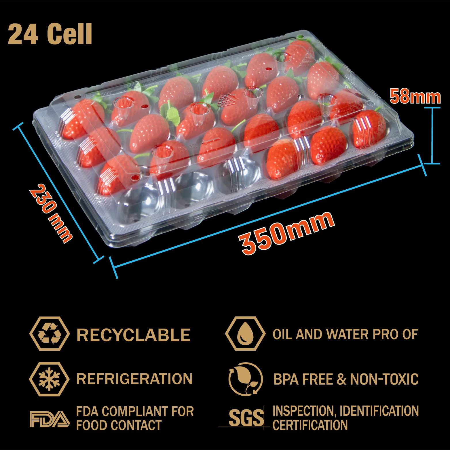 Professional Customizable Plastic Tray Recyclable Strawberry Printed Packaging Box