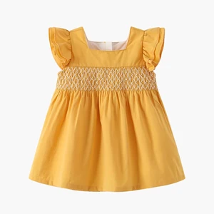 Boutique Kids Summer Dress with O-Neck Collar Solid Color Cotton Liner 3D Sequined Decoration Girls Wrap Dress Children's Skirt