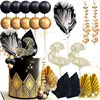 19 piezas de decoración de plumas de oro negro.