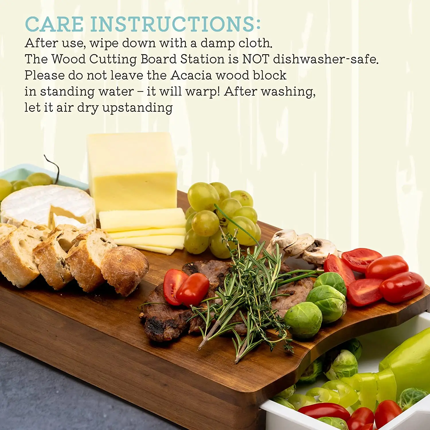 Kristie's Kitchen Cutting Board with Containers - Organic Acacia