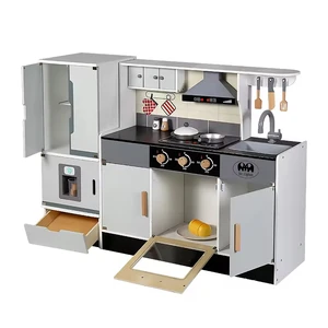 Kids Family Kitchen Toy Set Baby Cooking Stove Mock Grey Kitchen Wooden Play House Toy Role Play Toy
