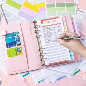 Customizable Printing Logo A6 Leather Loose-Leaf Notebook Cash Budget Planner Creative Planner Binder Gift