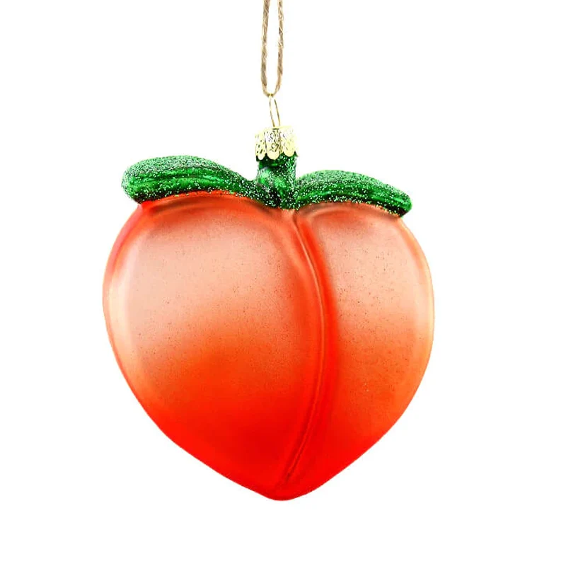 Custom designs Christmas ornaments wholesale blown glass mini peach hand painted fruit christmas tree decorations for sale