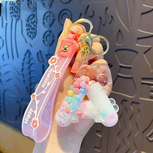 Creative Oil Filled Letter Keychain  Cute Colorful Ball Floating Charm Perfect Key Ring for Everyones Bags