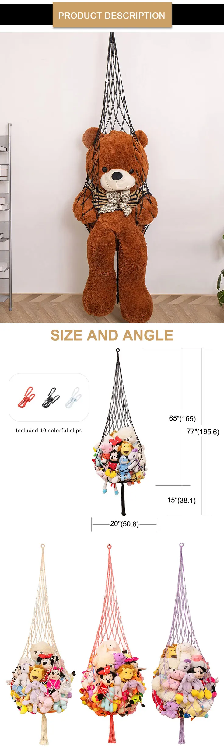 Novel Stuffed Animal Net Or Hammock Macrame Plush Toy Display One Hook