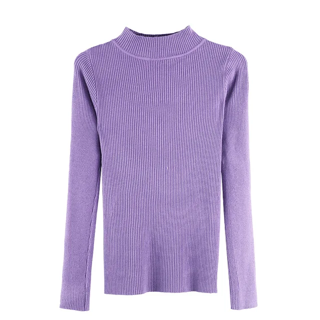 Autumn Winter Female Casual Knitted Pullover Sweater Half-High Turtleneck Pattern Solid Color Long-Sleeved Blouse Foreign