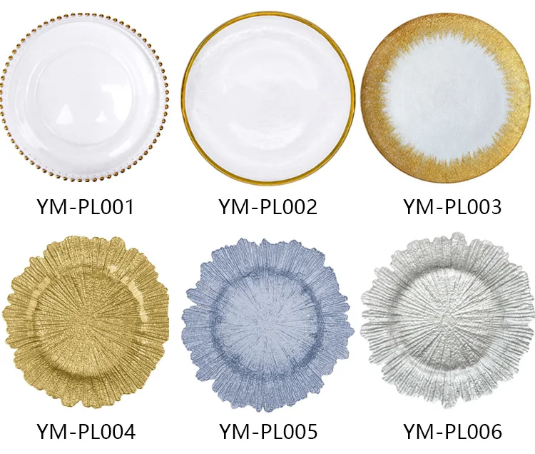 Cheap 13 Inch Unbreakable Gold Wedding Gold Glass Plates Wholesale