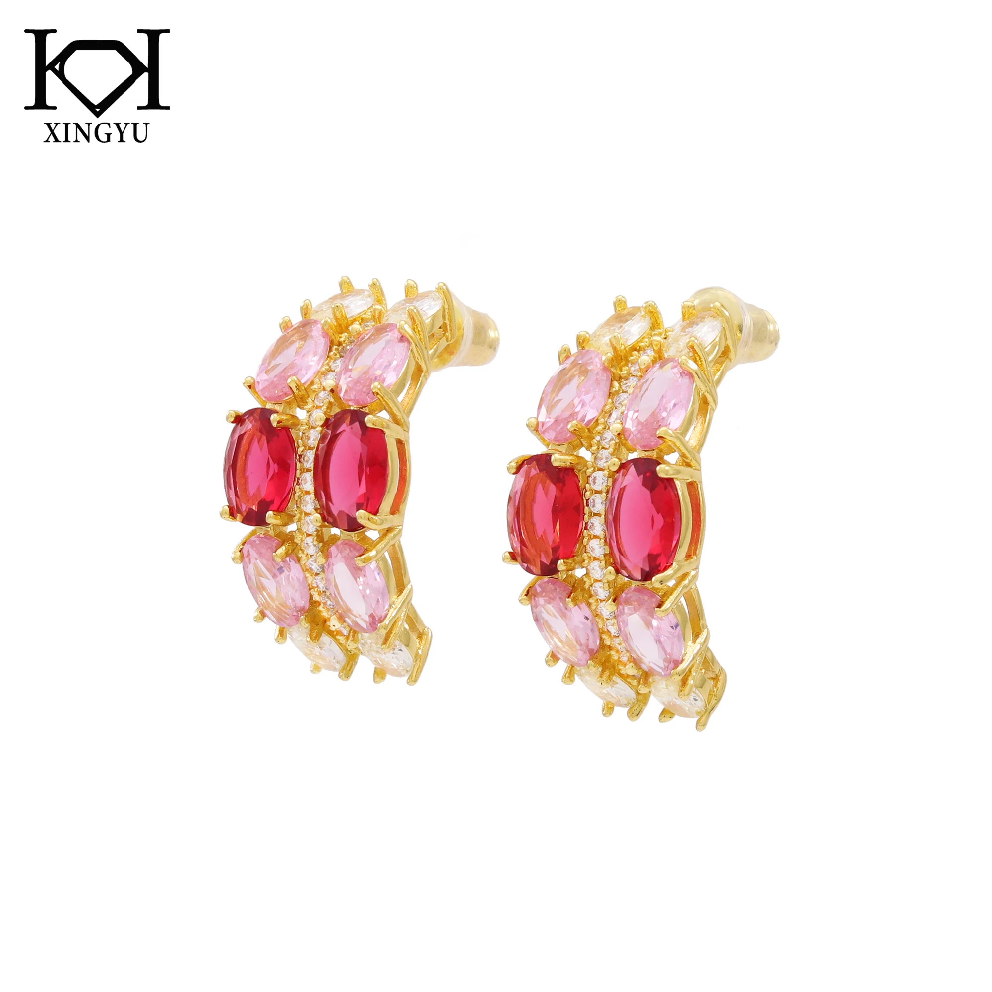 Fashion Jewelry 18K Gold Plated Rainbow Crystal Zircon Stud Earring