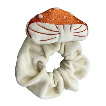 New fleece embroidered mushroom shape kids scrunchie